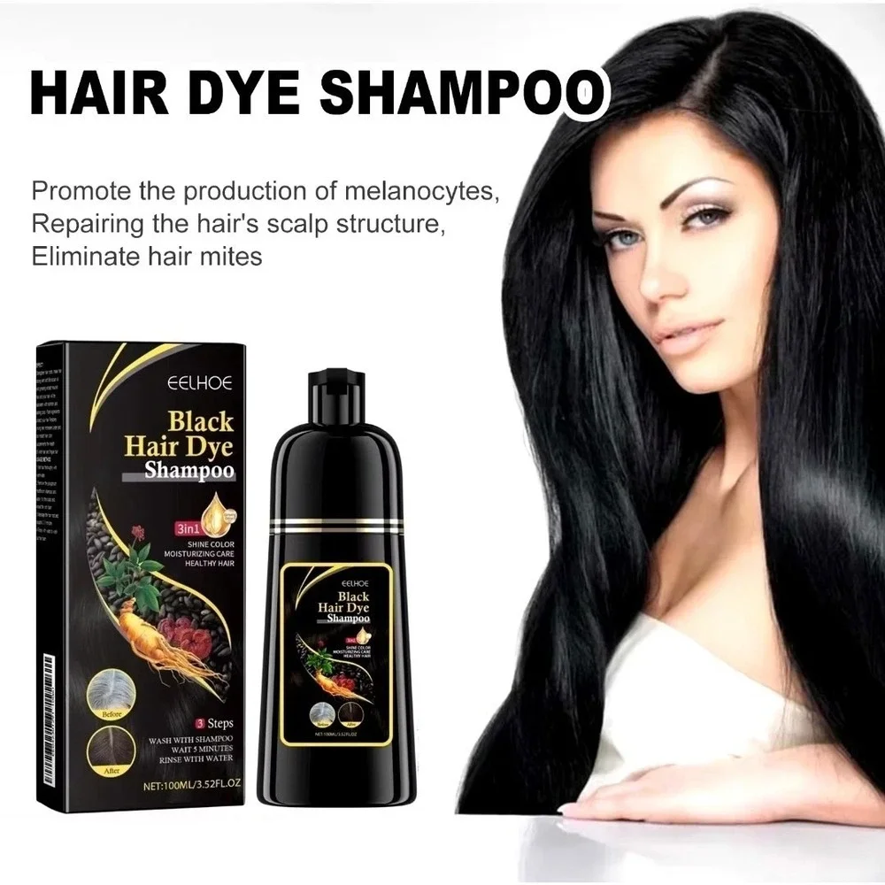 3-in-1‎ Natural Black Hair Dye Shampoo - Hair Darkening, Growth Boost, Moisture